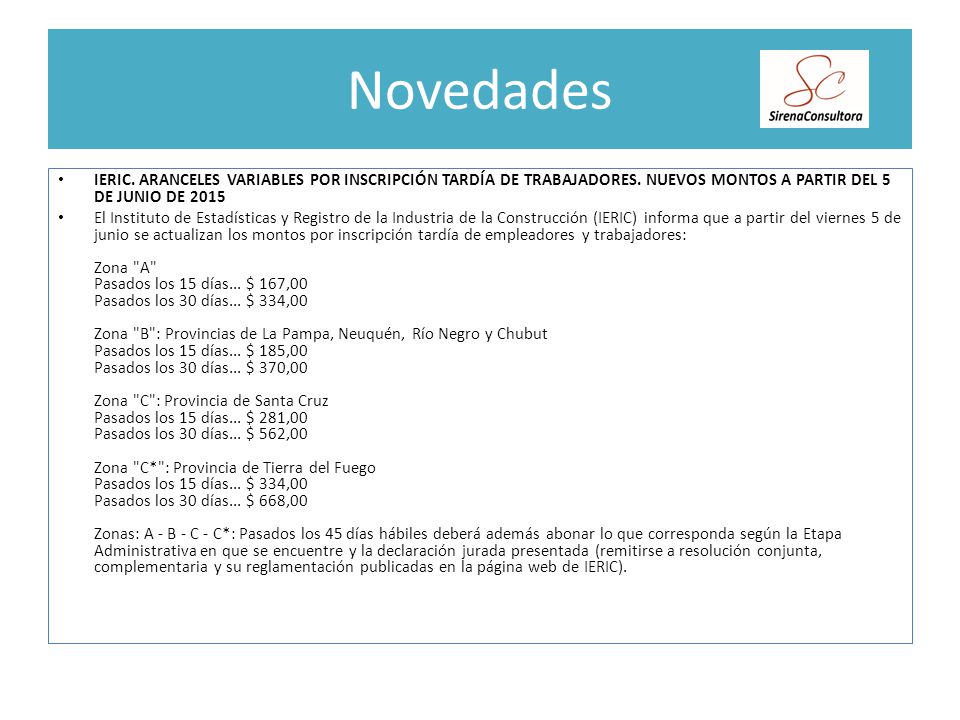 Novedades IERIC. Aranceles variables por inscripción tardía de trabajadores. Nuevos montos a partir del 5 de junio de