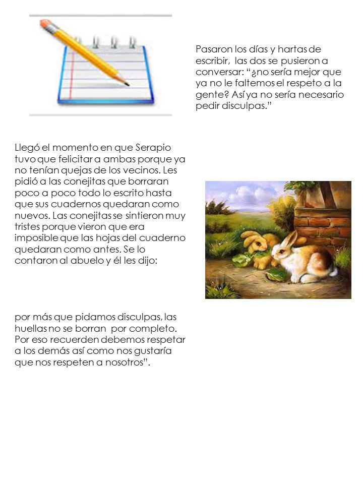 Pasaron los días y hartas de escribir, las dos se pusieron a conversar: ¿no sería mejor que ya no le faltemos el respeto a la gente Así ya no sería necesario pedir disculpas.