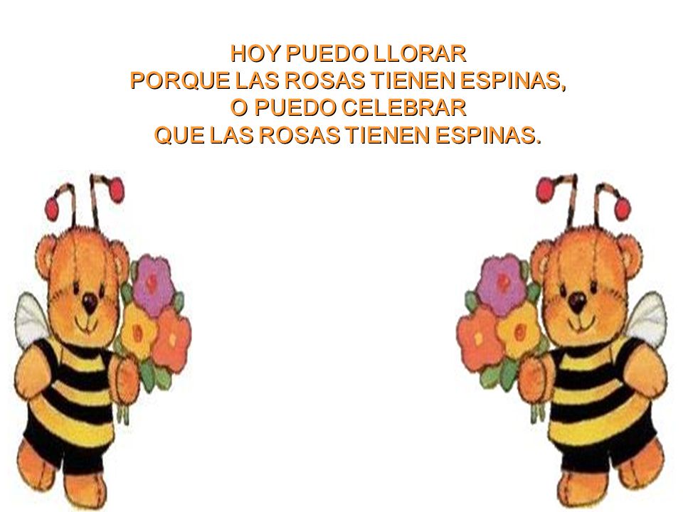 HOY PUEDO LLORAR PORQUE LAS ROSAS TIENEN ESPINAS, O PUEDO CELEBRAR QUE LAS ROSAS TIENEN ESPINAS.