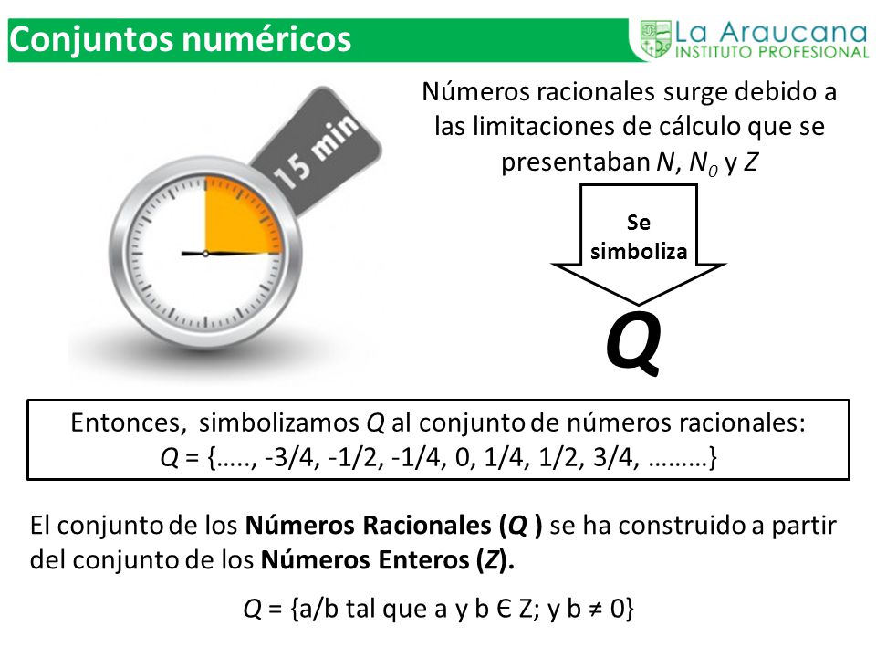 Conjuntos numéricos Números racionales surge debido a las limitaciones de cálculo que se presentaban N, N0 y Z.
