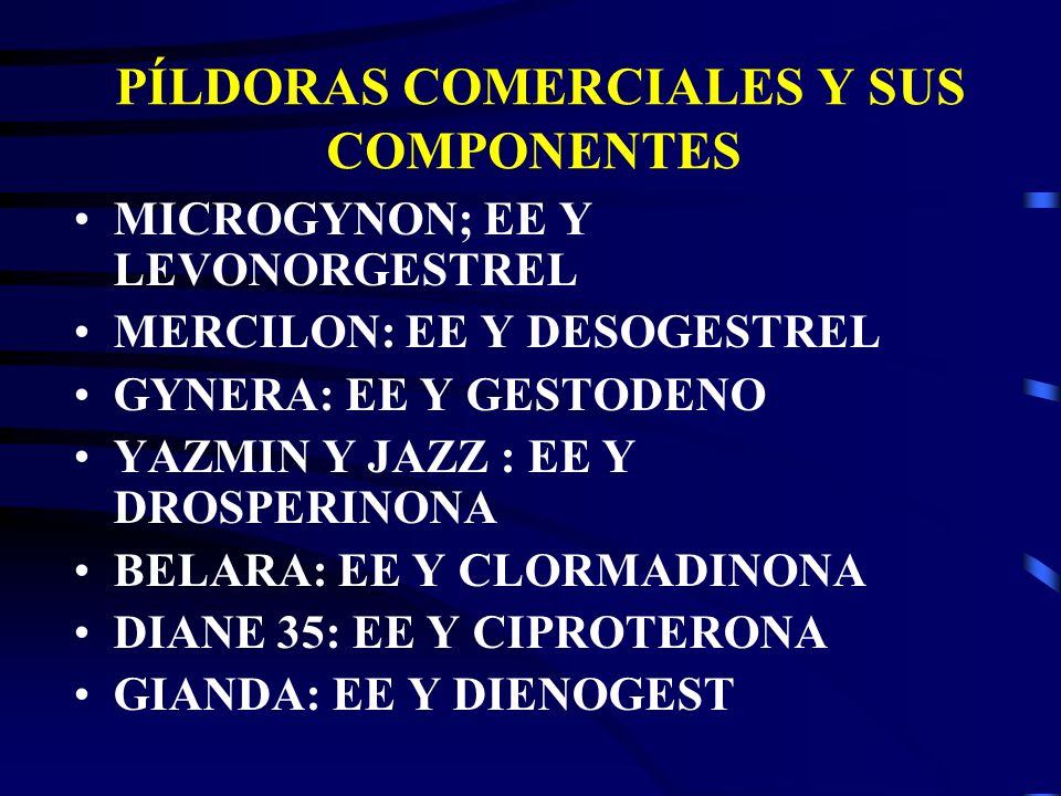 PÍLDORAS COMERCIALES Y SUS COMPONENTES
