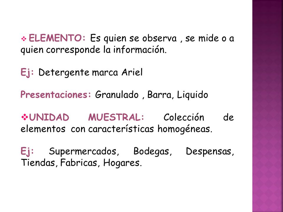 Ej: Detergente marca Ariel Presentaciones: Granulado , Barra, Liquido