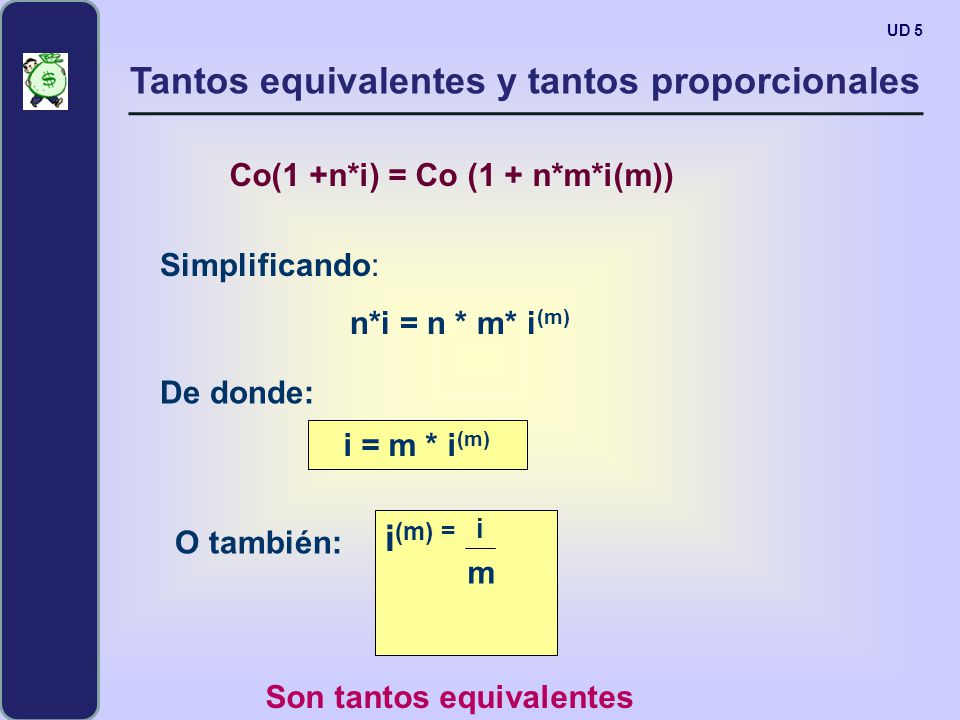 Co(1 +n*i) = Co (1 + n*m*i(m)) Son tantos equivalentes