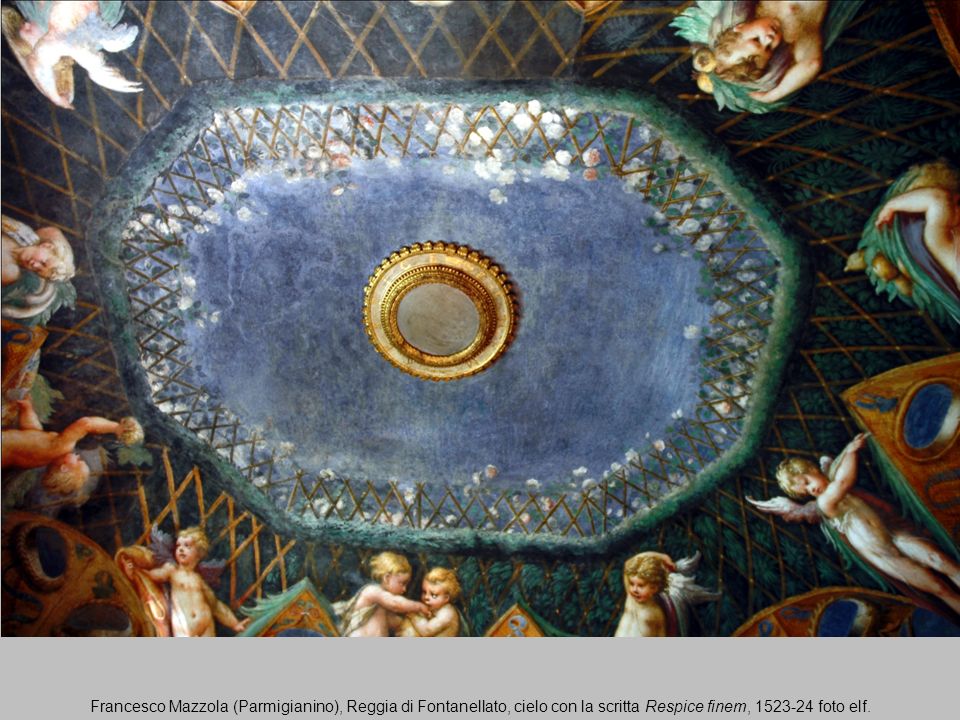 Francesco Mazzola (Parmigianino), Reggia di Fontanellato, cielo con la scritta Respice finem, foto elf.
