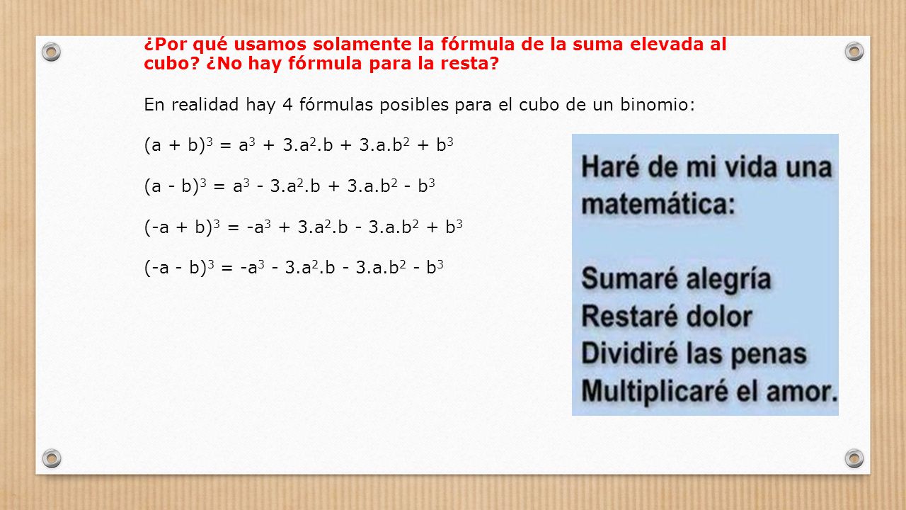¿Por qué usamos solamente la fórmula de la suma elevada al cubo