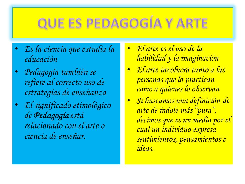 QUE ES PEDAGOGÍA Y ARTE Es la ciencia que estudia la educación