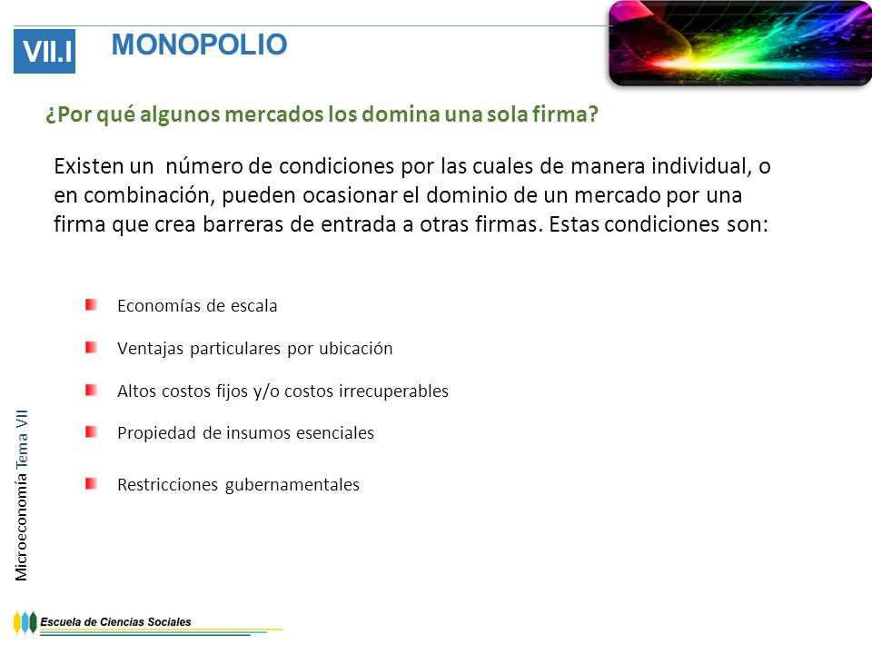 MONOPOLIO VII.I ¿Por qué algunos mercados los domina una sola firma