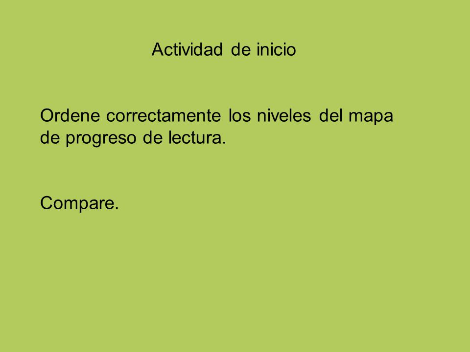 Actividad de inicio Ordene correctamente los niveles del mapa de progreso de lectura. Compare.