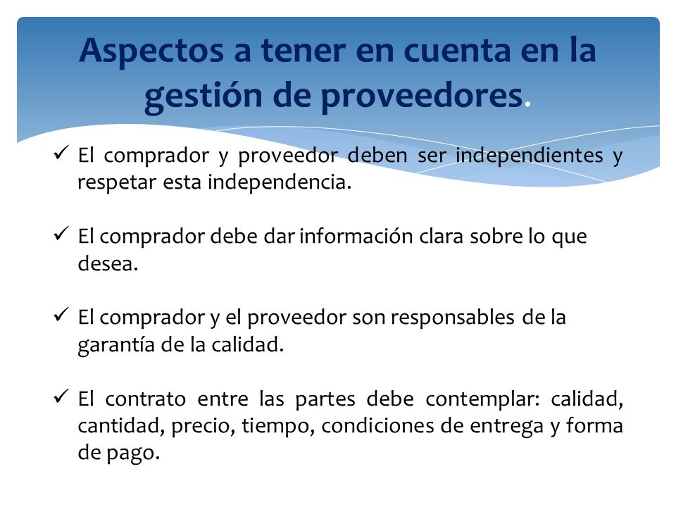 Aspectos a tener en cuenta en la gestión de proveedores.