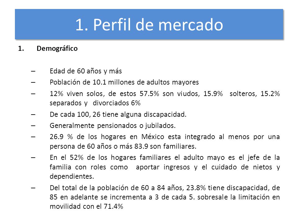 1. Perfil de mercado Demográfico Edad de 60 años y más
