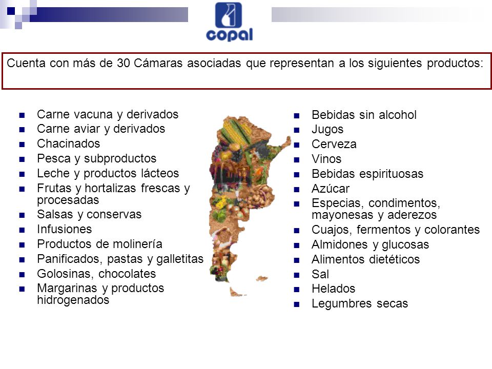 Cuenta con más de 30 Cámaras asociadas que representan a los siguientes productos: