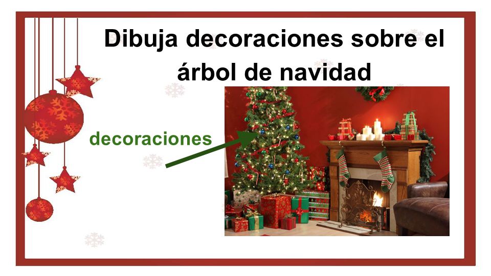 Dibuja decoraciones sobre el árbol de navidad