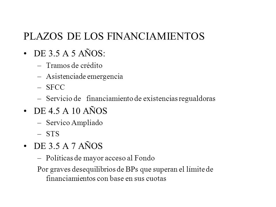 PLAZOS DE LOS FINANCIAMIENTOS