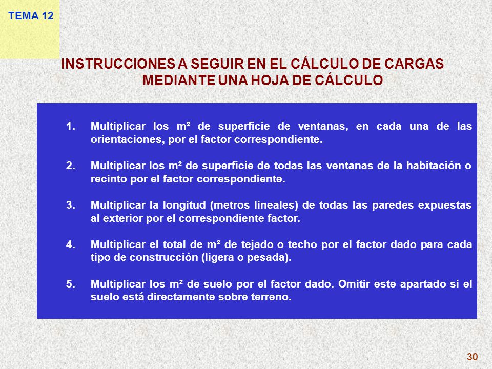 TEMA 12 INSTRUCCIONES A SEGUIR EN EL CÁLCULO DE CARGAS MEDIANTE UNA HOJA DE CÁLCULO.