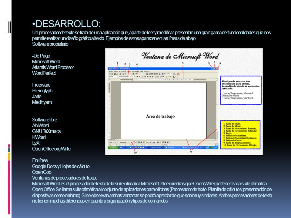 DESARROLLO: Un procesador de texto se trata de una aplicación que, aparte de leer y modificar, presentan una gran gama de funcionalidades que nos permite realizar un diseño gráfico al texto.
