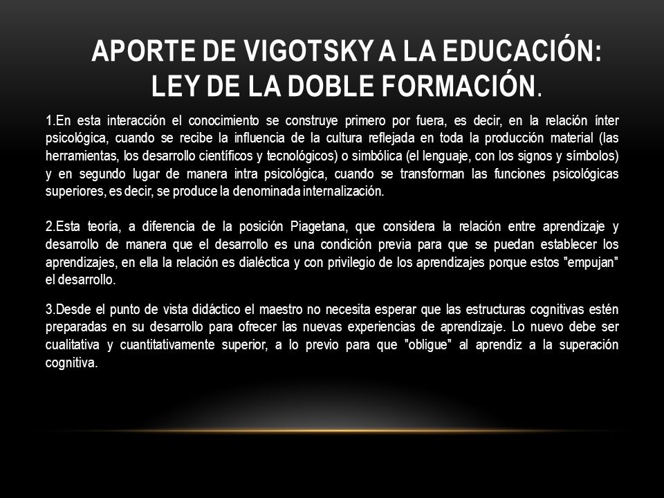 APORTE DE VIGOTSKY A LA EDUCACIÓN: LEY DE LA DOBLE FORMACIÓN.