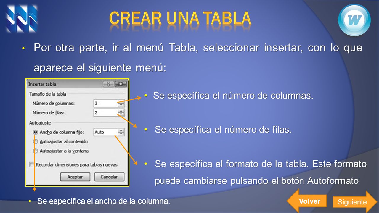 Crear una TABLA Por otra parte, ir al menú Tabla, seleccionar insertar, con lo que aparece el siguiente menú: