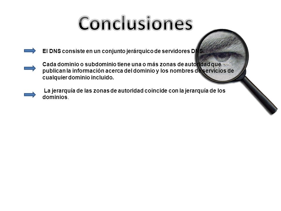 Conclusiones El DNS consiste en un conjunto jerárquico de servidores DNS.