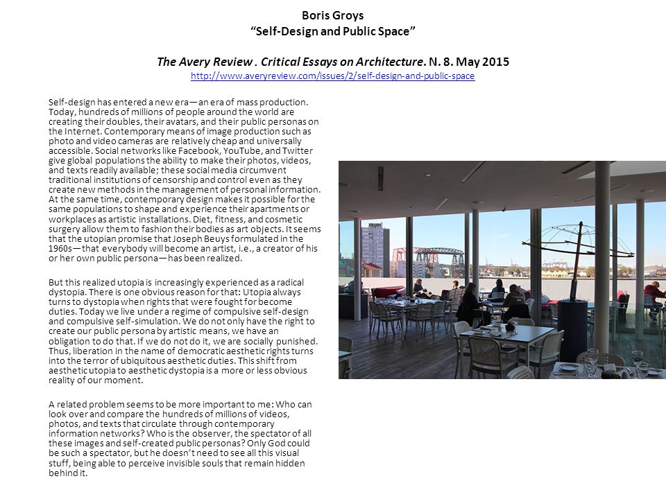 Boris Groys Self-Design and Public Space The Avery Review
