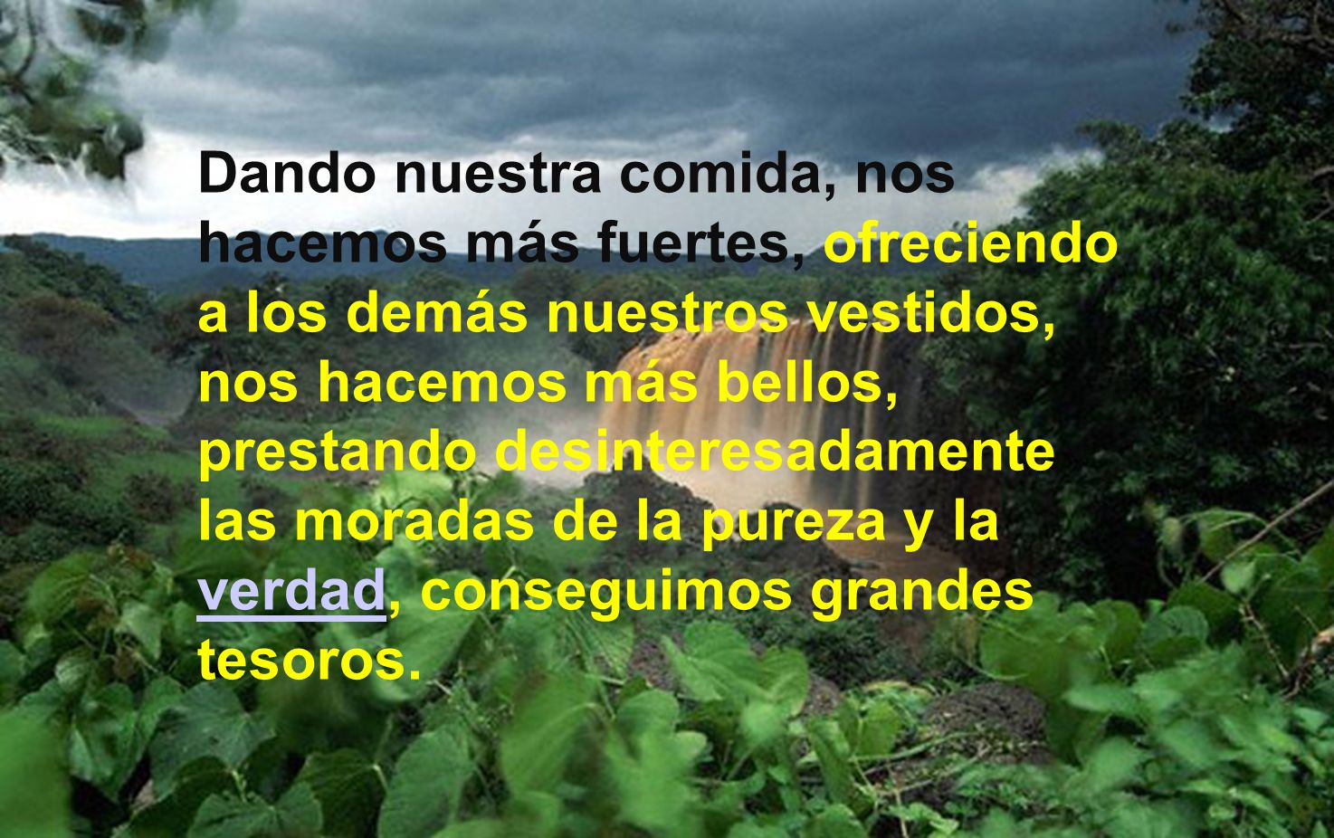 Dando nuestra comida, nos hacemos más fuertes, ofreciendo a los demás nuestros vestidos, nos hacemos más bellos, prestando desinteresadamente las moradas de la pureza y la verdad, conseguimos grandes tesoros.