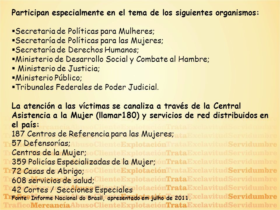 Participan especialmente en el tema de los siguientes organismos: