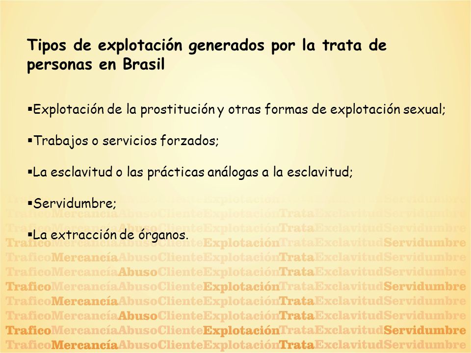 Tipos de explotación generados por la trata de personas en Brasil