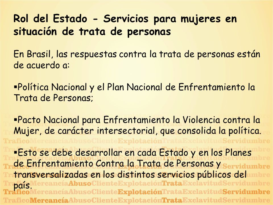 Rol del Estado - Servicios para mujeres en situación de trata de personas