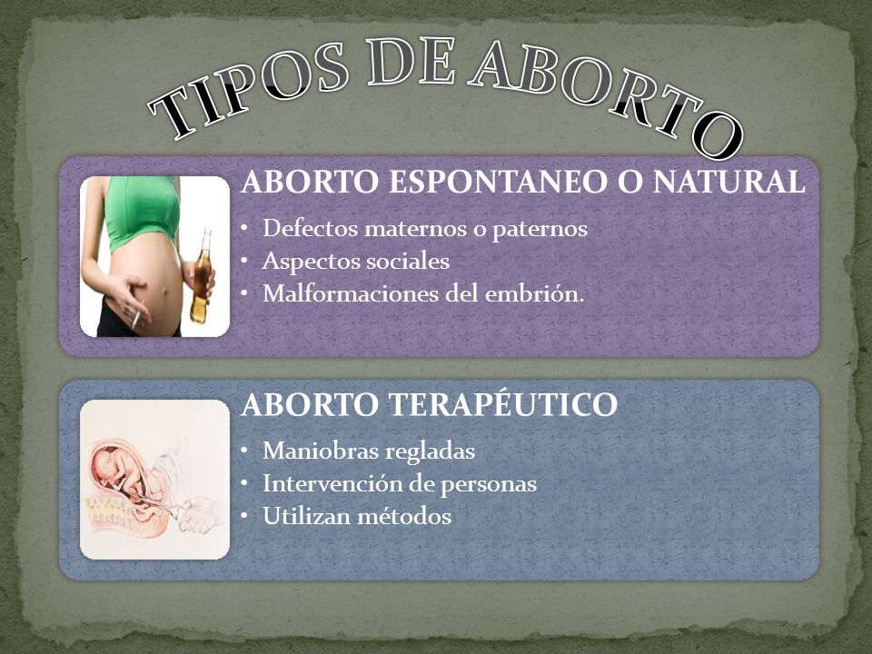 TIPOS DE ABORTO ABORTO ESPONTANEO O NATURAL ABORTO TERAPÉUTICO