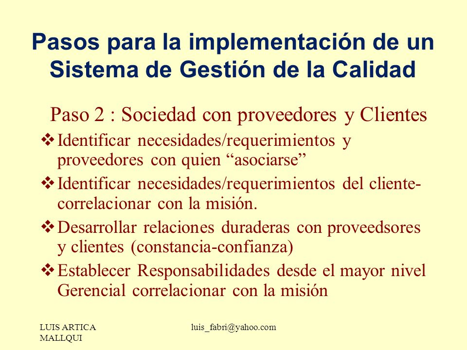 Pasos para la implementación de un Sistema de Gestión de la Calidad