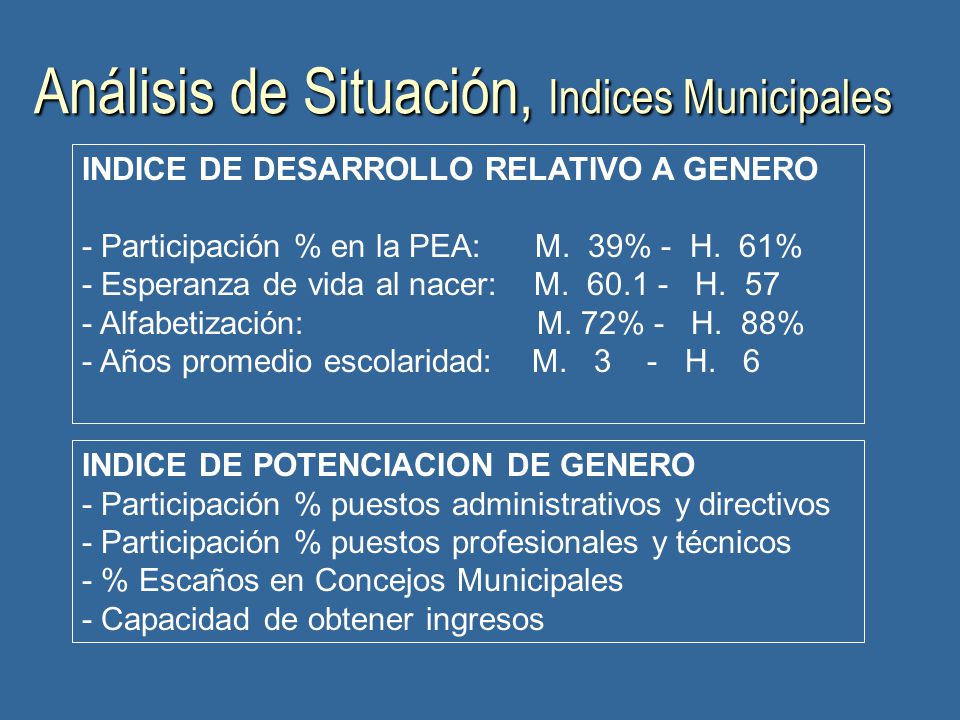 Análisis de Situación, Indices Municipales