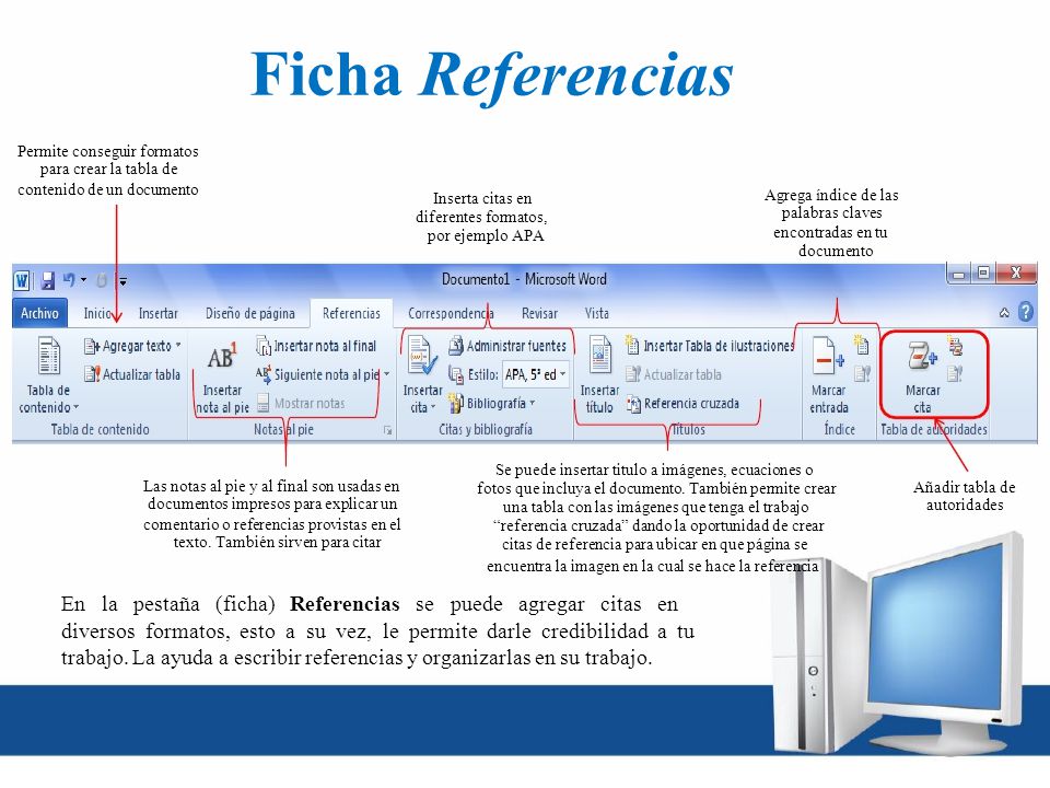 Ficha Referencias para crear la tabla de Inserta citas en