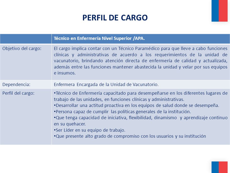PERFIL DE CARGO Técnico en Enfermería Nivel Superior /APA.