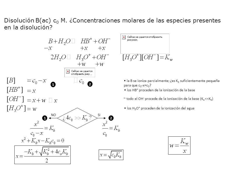 Disolución B(ac) c0 M. ¿Concentraciones molares de las especies presentes en la disolución