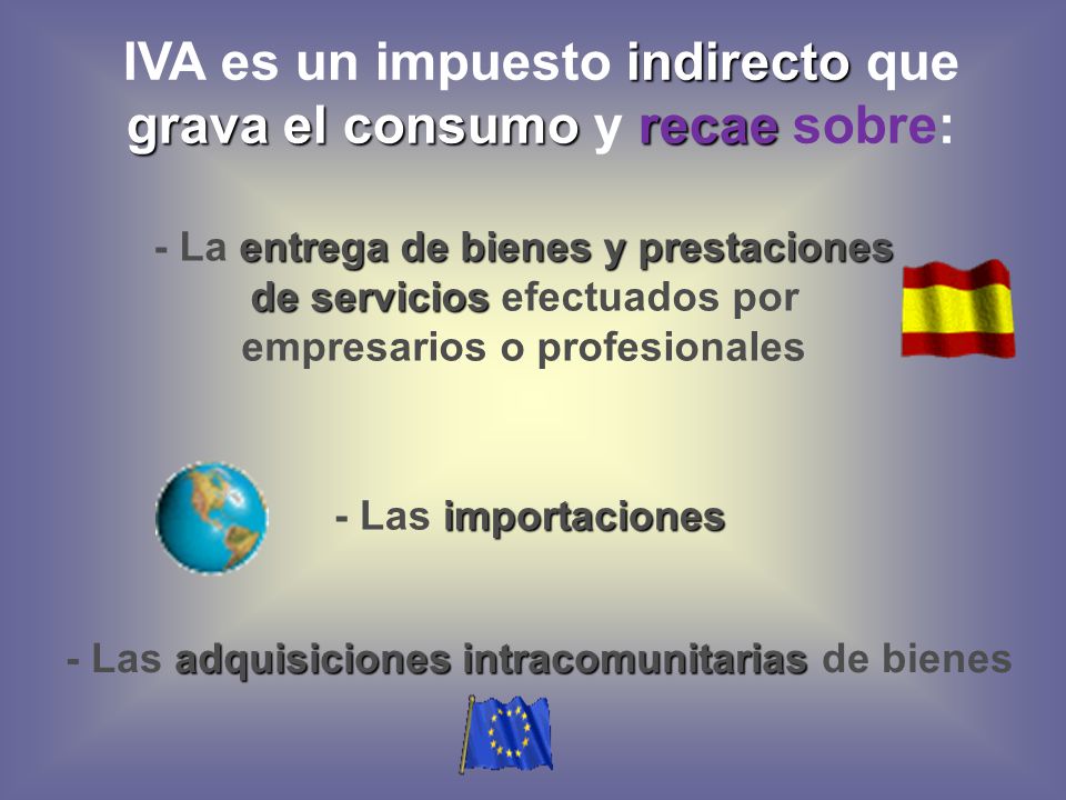 IVA es un impuesto indirecto que grava el consumo y recae sobre: