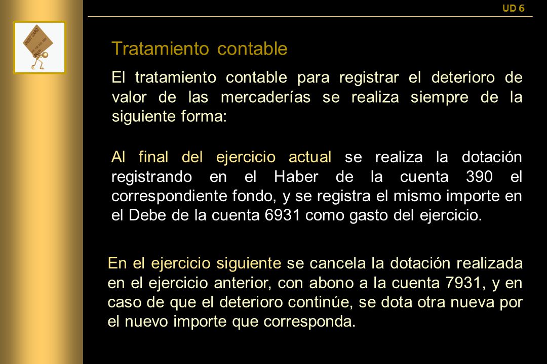 UD 6 Tratamiento contable. El tratamiento contable para registrar el deterioro de valor de las mercaderías se realiza siempre de la siguiente forma: