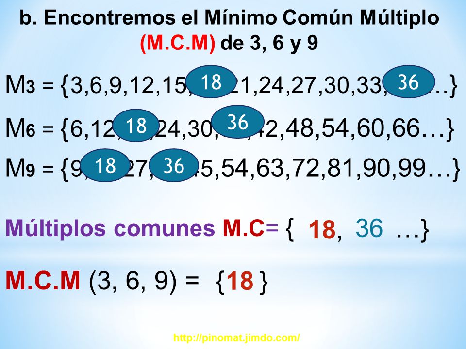 b. Encontremos el Mínimo Común Múltiplo (M.C.M) de 3, 6 y 9