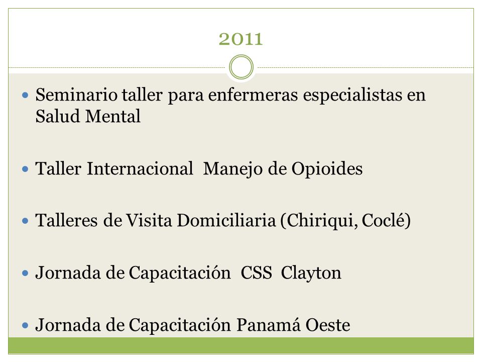 2011 Seminario taller para enfermeras especialistas en Salud Mental