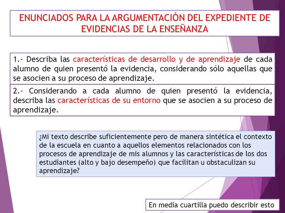 ENUNCIADOS PARA LA ARGUMENTACIÓN DEL EXPEDIENTE DE EVIDENCIAS DE LA ENSEÑANZA