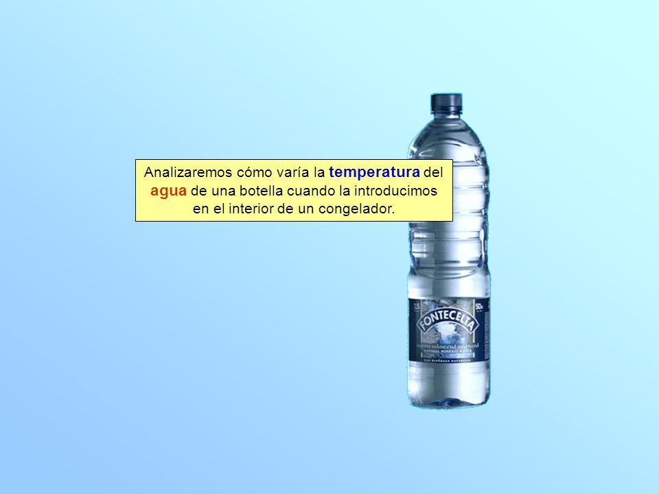 Analizaremos cómo varía la temperatura del agua de una botella cuando la introducimos en el interior de un congelador.
