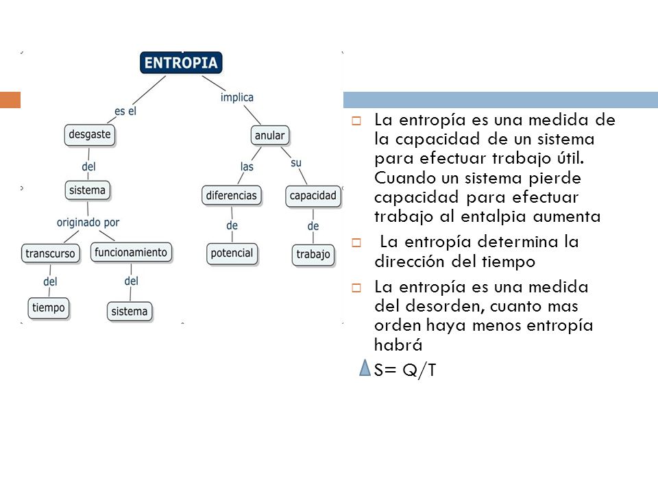 La entropía es una medida de la capacidad de un sistema para efectuar trabajo útil. Cuando un sistema pierde capacidad para efectuar trabajo al entalpia aumenta