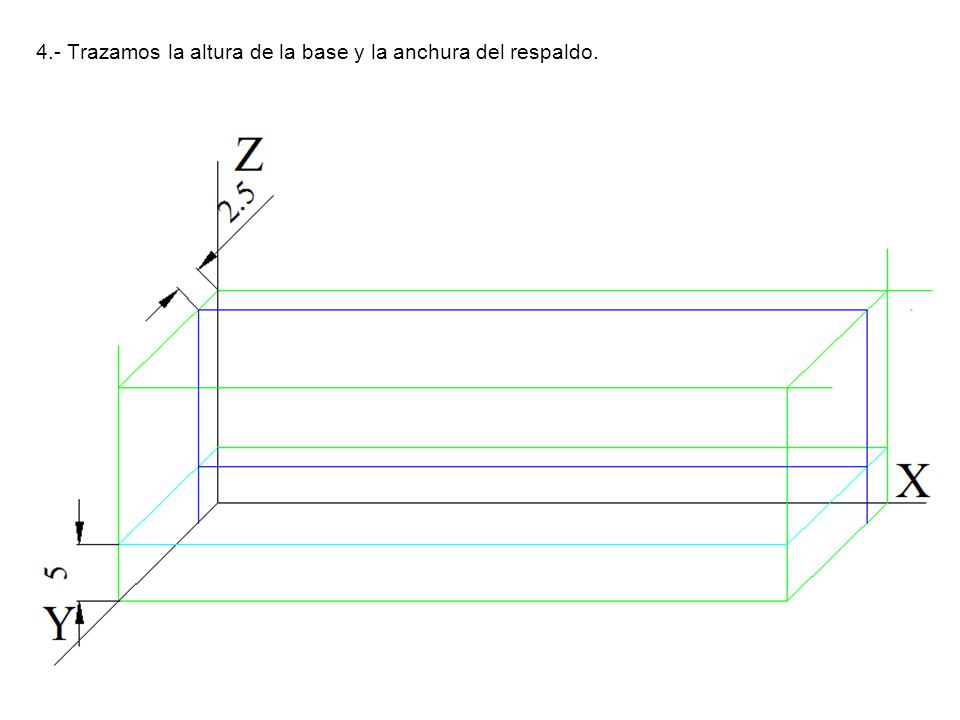 4.- Trazamos la altura de la base y la anchura del respaldo.