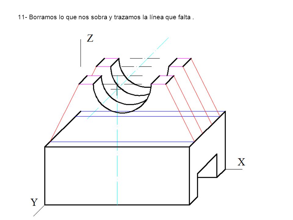 11- Borramos lo que nos sobra y trazamos la línea que falta .