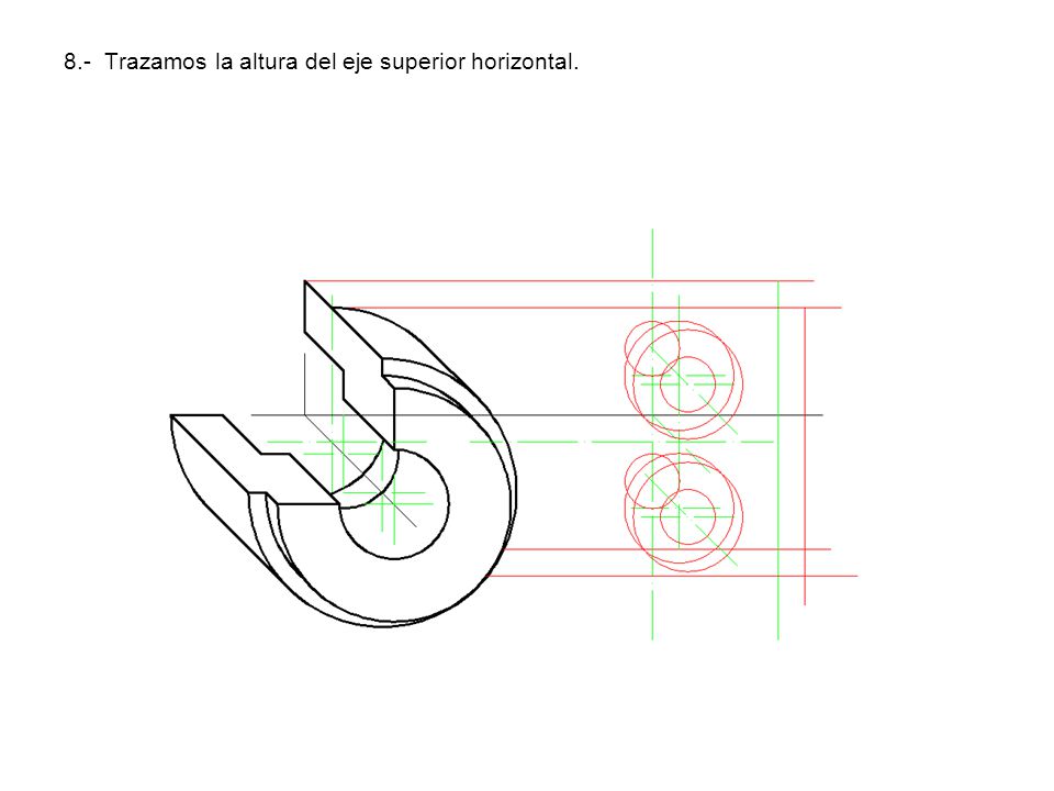 8.- Trazamos la altura del eje superior horizontal.