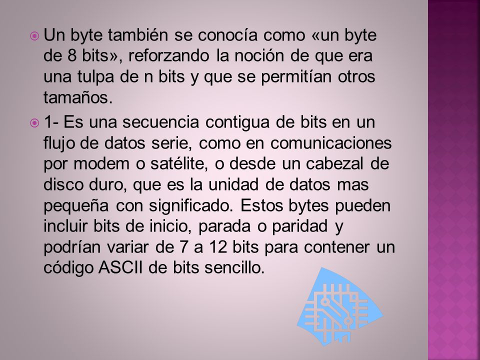 Un byte también se conocía como «un byte de 8 bits», reforzando la noción de que era una tulpa de n bits y que se permitían otros tamaños.