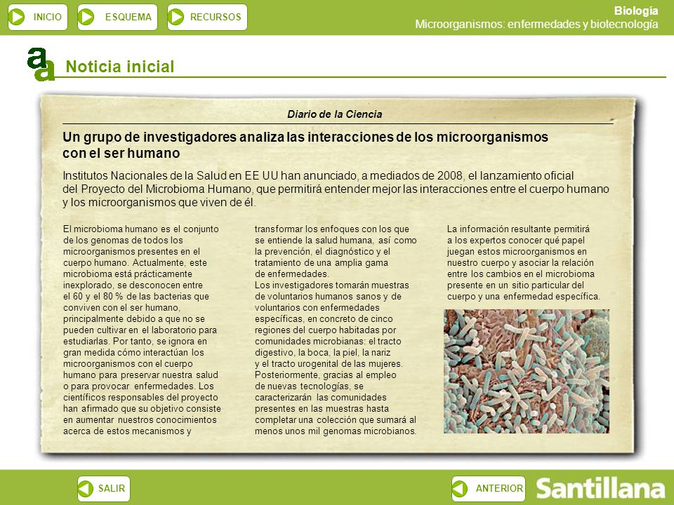 Noticia inicial Diario de la Ciencia. Un grupo de investigadores analiza las interacciones de los microorganismos con el ser humano.