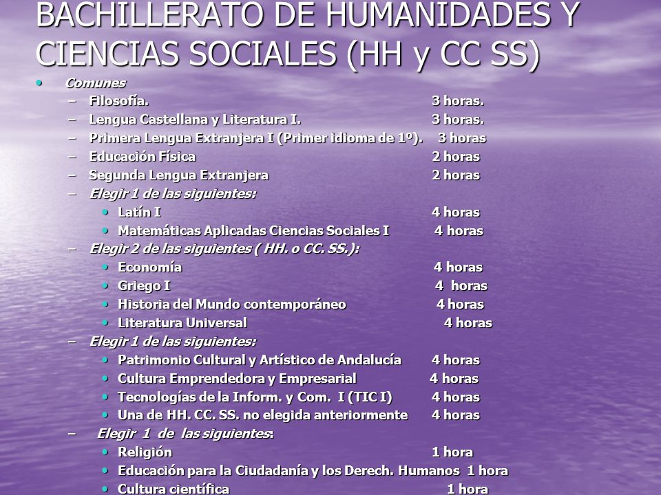 BACHILLERATO DE HUMANIDADES Y CIENCIAS SOCIALES (HH y CC SS)