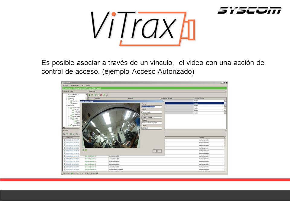 Es posible asociar a través de un vinculo, el video con una acción de control de acceso.