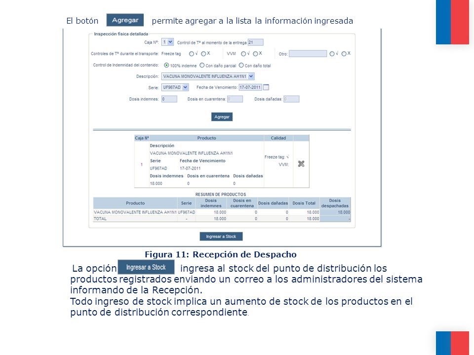 El botón permite agregar a la lista la información ingresada