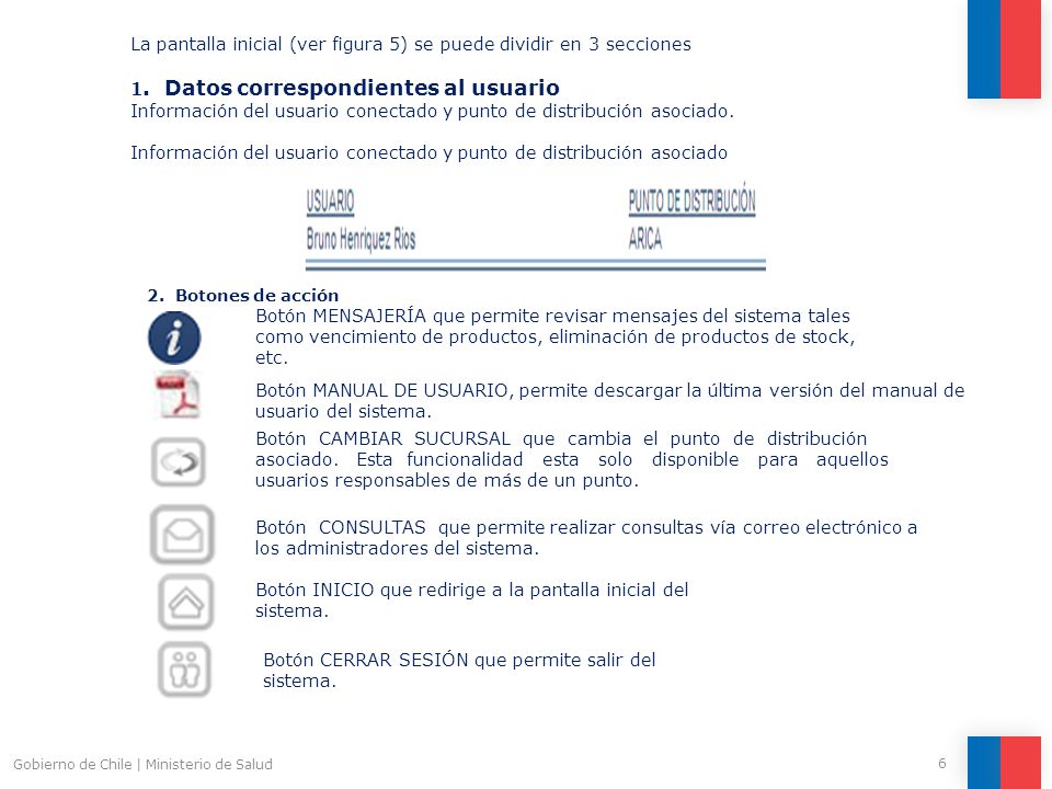 La pantalla inicial (ver figura 5) se puede dividir en 3 secciones