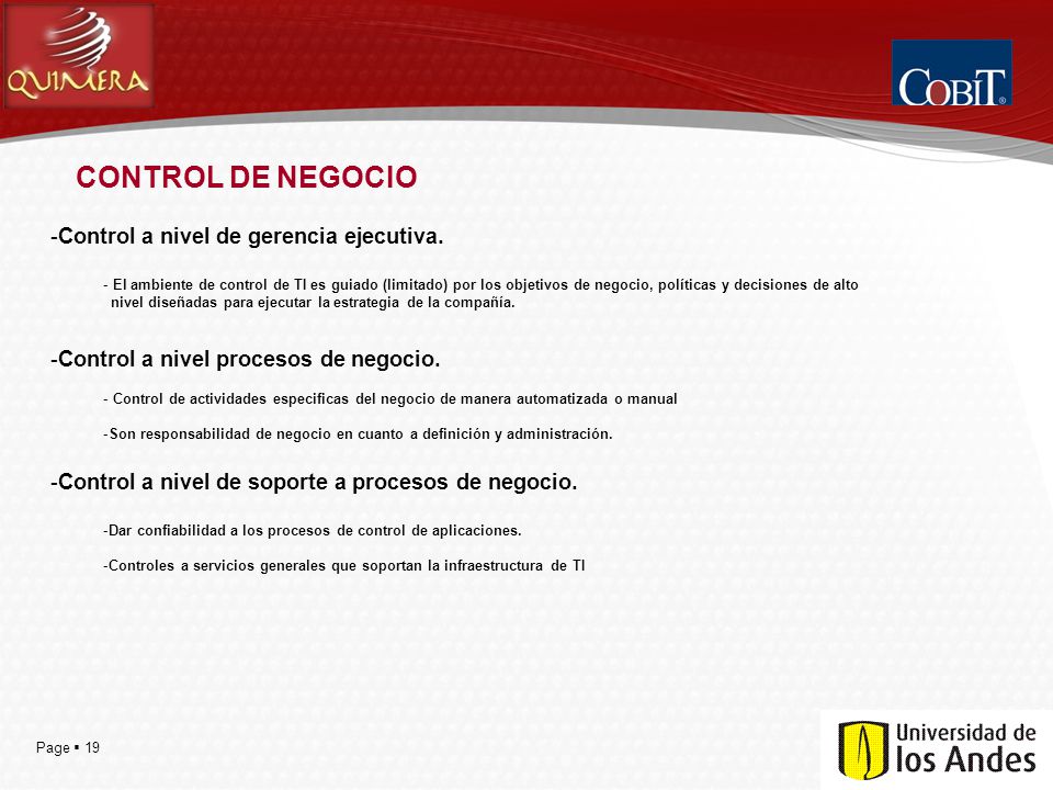 CONTROL DE NEGOCIO Control a nivel de gerencia ejecutiva.